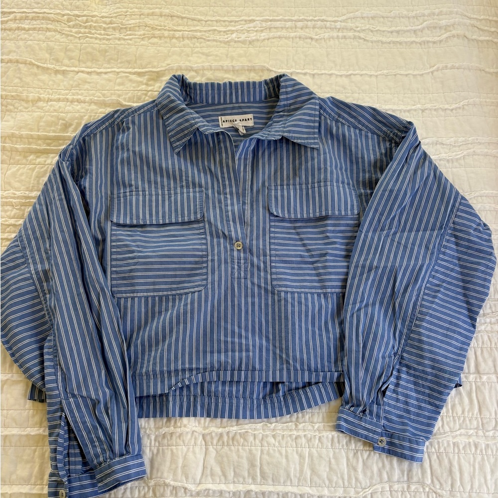Apiece Apart Blue and White Striped Shirt